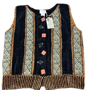 Vintage Pamela Pappas Chenille Floral Tapestry Vest O/S Button Front